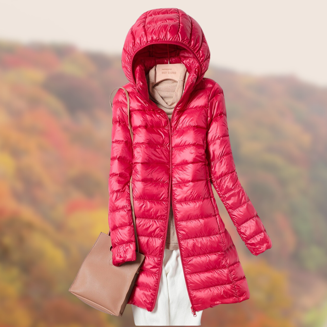 Damen Steppjacke Glänzend Mit Kapuze Lang