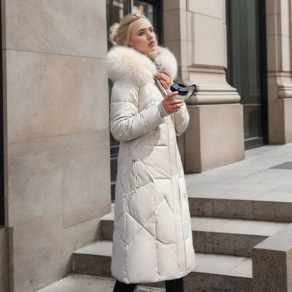 Damen Daunenmantel Lang Warm Steppmantel Mit Kragen