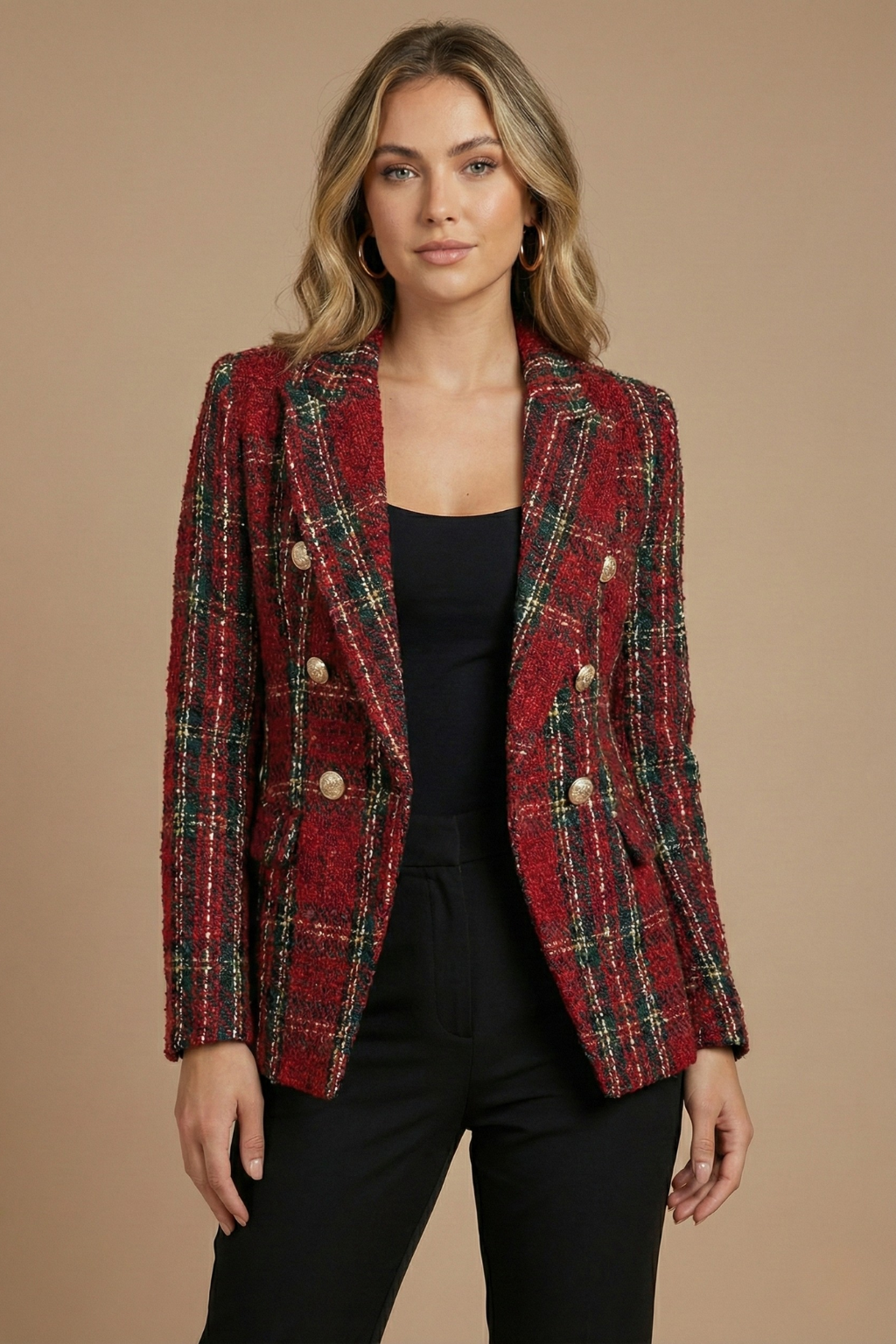 Damen Blazer Kariert Doppelreihig -