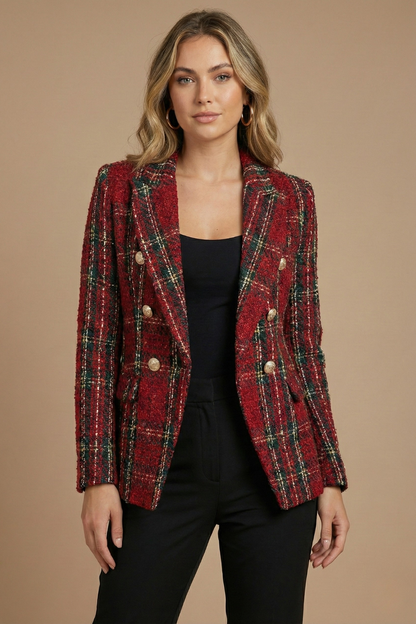 Damen Blazer Kariert Doppelreihig -