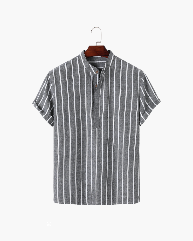 Herren Leinenhemd Stehkragen Gestreift Sommer Modern