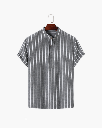 Herren Leinenhemd Stehkragen Gestreift Sommer Modern