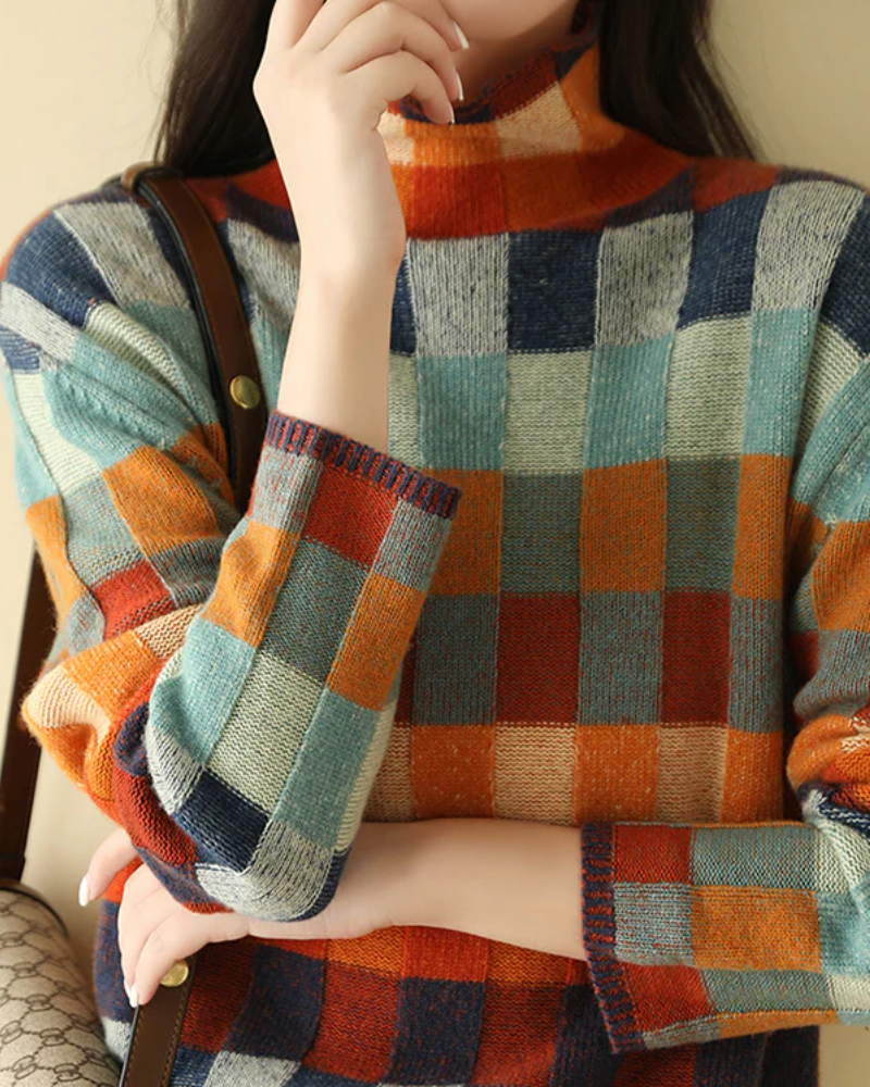 Kaschmir Rollkragenpullover Patchwork Warm - Norvielle