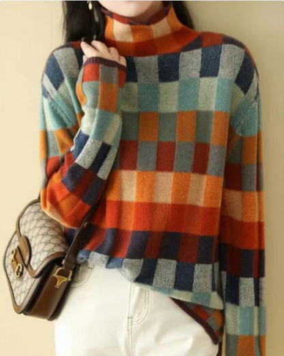 Kaschmir Rollkragenpullover Patchwork Warm