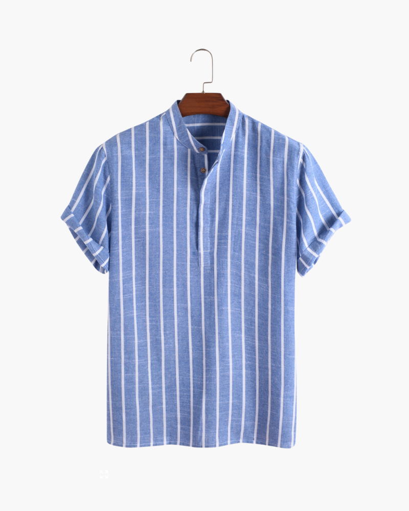 Herren Leinenhemd Stehkragen Gestreift Sommer Modern - Norvielle