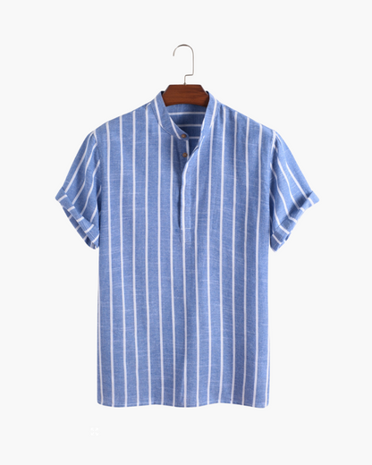 Herren Leinenhemd Stehkragen Gestreift Sommer Modern - Norvielle