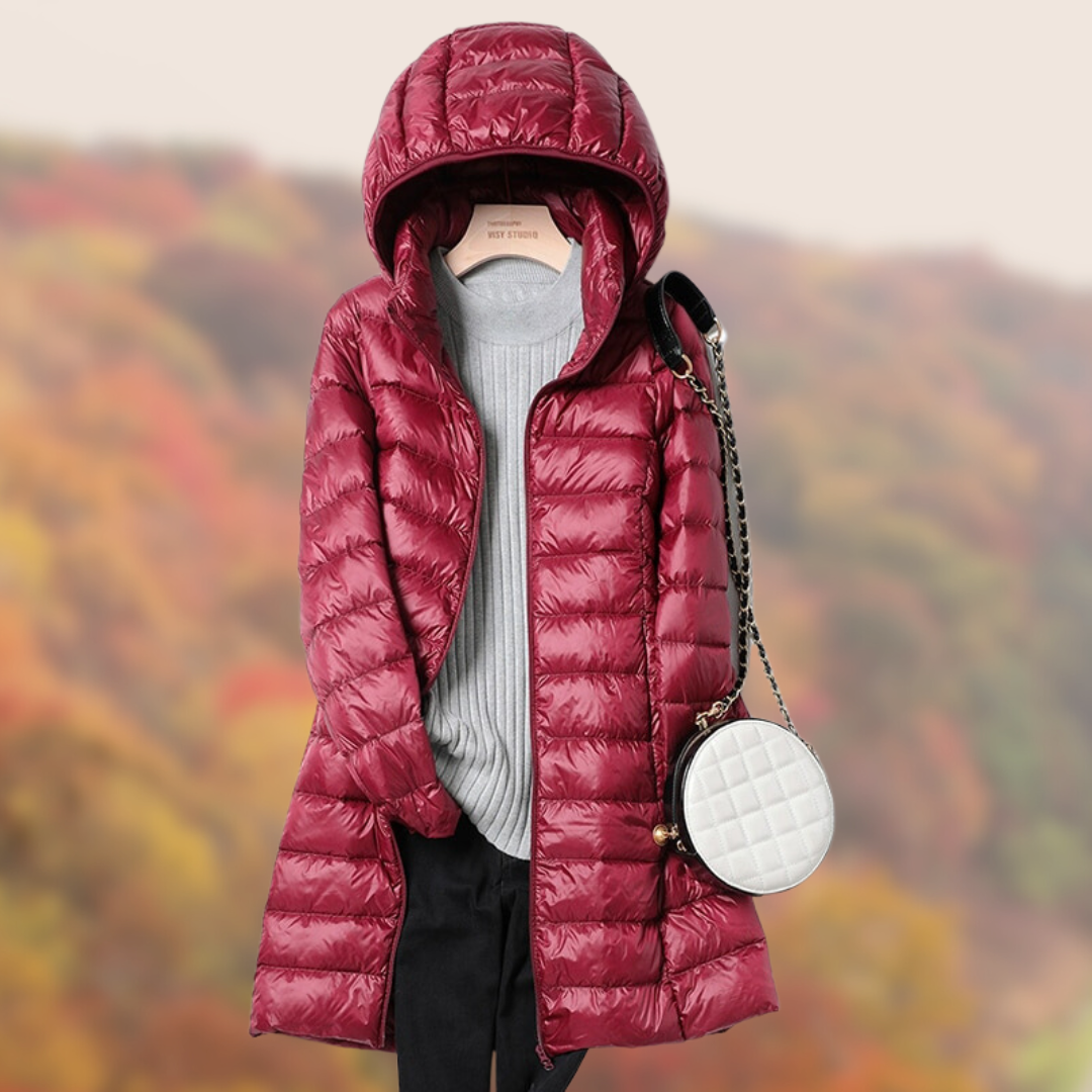 Damen Steppjacke Glänzend Mit Kapuze Lang