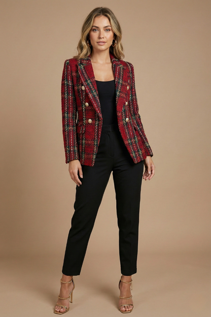 Damen Blazer Kariert Doppelreihig Schwarz-Weiß - Norvielle