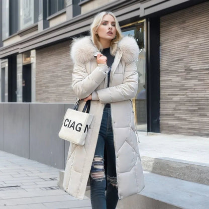Damen Winterjacke Lang Kapuze Fellbesatz Warm - Norvielle