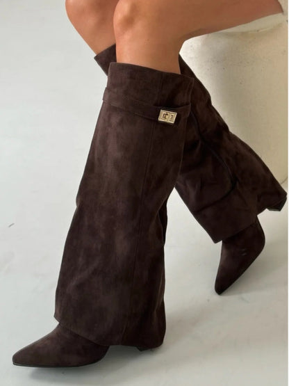 Damen Überkniestiefel Reißverschluss