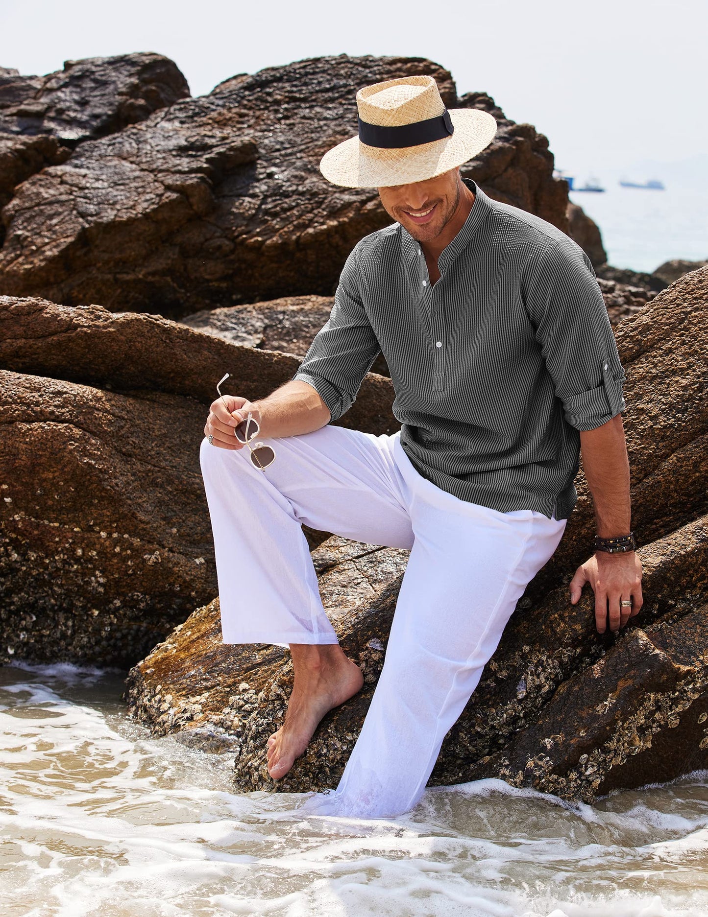 Herren Longsleeve Vielseitig Alltags- und Strandhemd