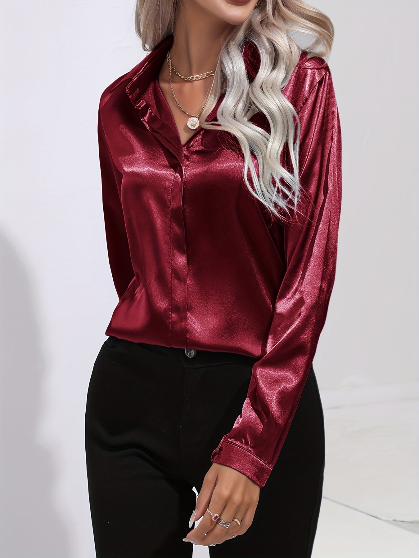 Damen Satinhemd Elegantes Langarmoberteil