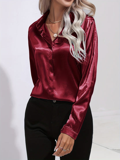 Damen Satinhemd Elegantes Langarmoberteil