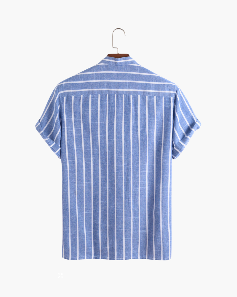 Herren Leinenhemd Stehkragen Gestreift Sommer Modern