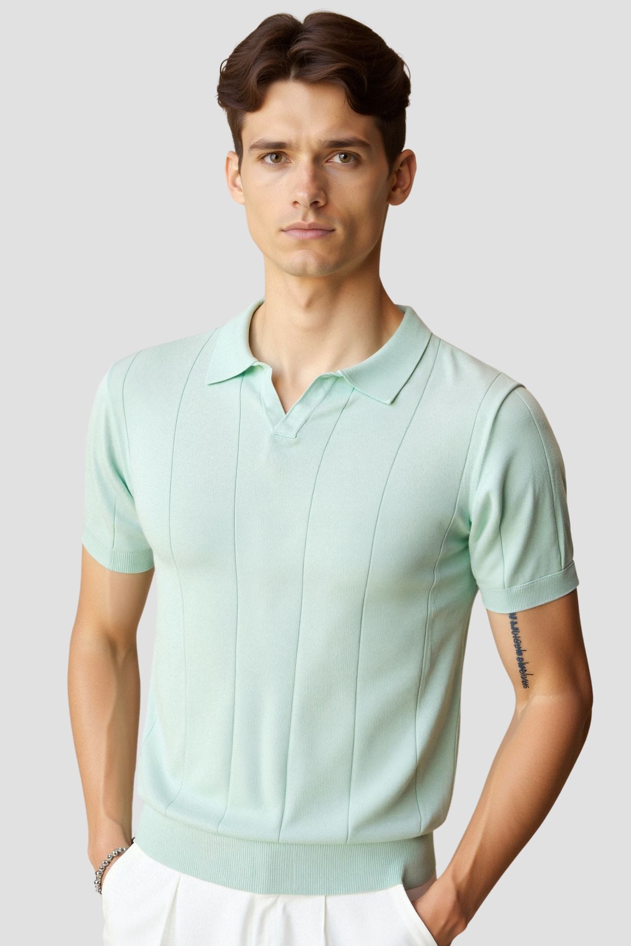 Herren Poloshirt Mintgrün Retro