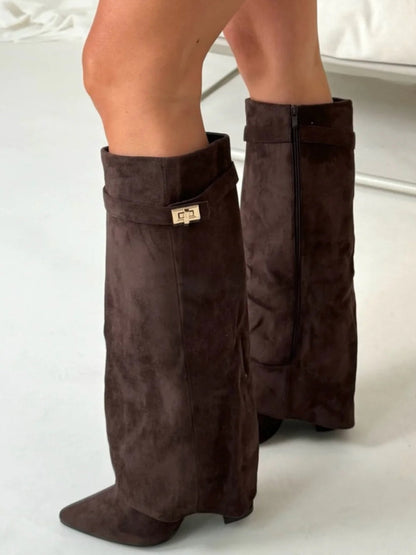 Damen Überkniestiefel Reißverschluss