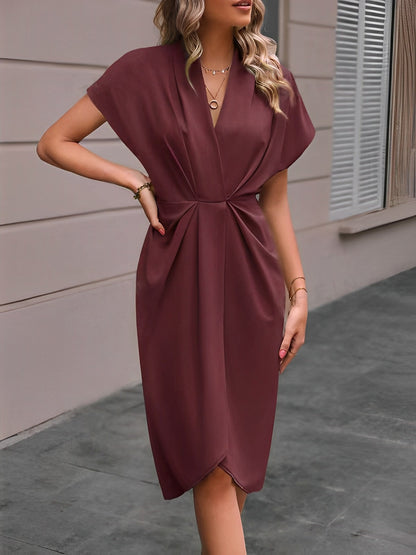 Damen Wickelkleid Elegant Lang Midi