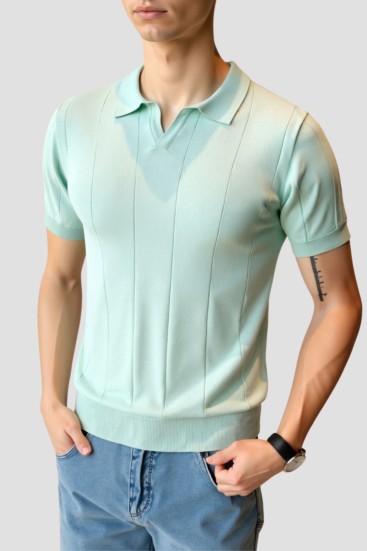 Herren Poloshirt Mintgrün Retro