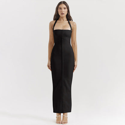Elegantes Damen Abendkleid Maxi Lang Halterneck Rückenausschnitt