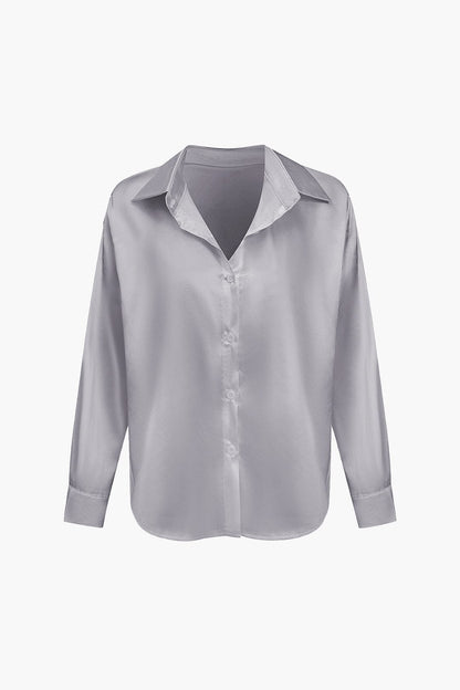 Damenbluse Langarm Seiden-Satin Elegante Bluse