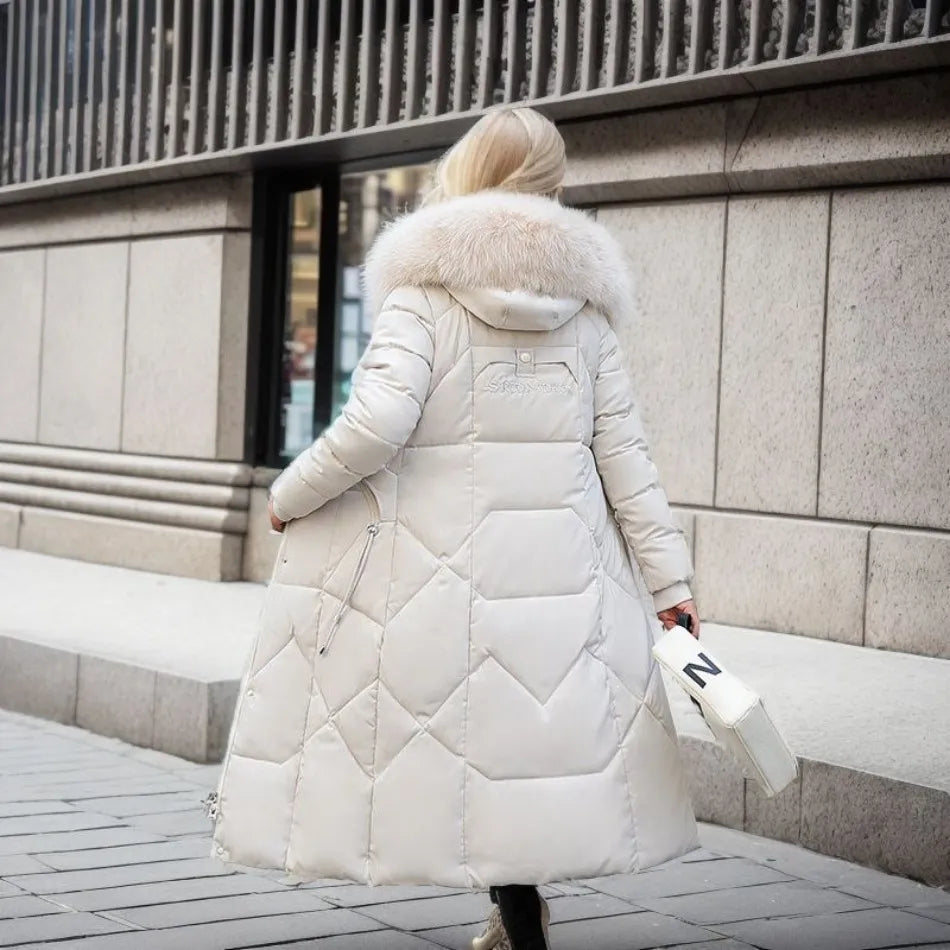 Damen Daunenmantel Lang Warm Steppmantel Mit Kragen