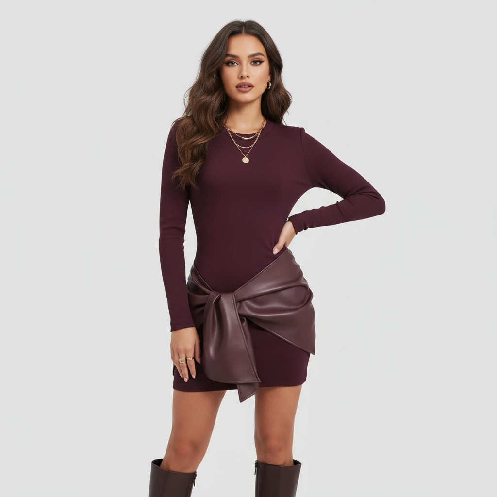 Kurzes Minikleid Veganleder-Effekt Figurbetont Schwarz - Norvielle