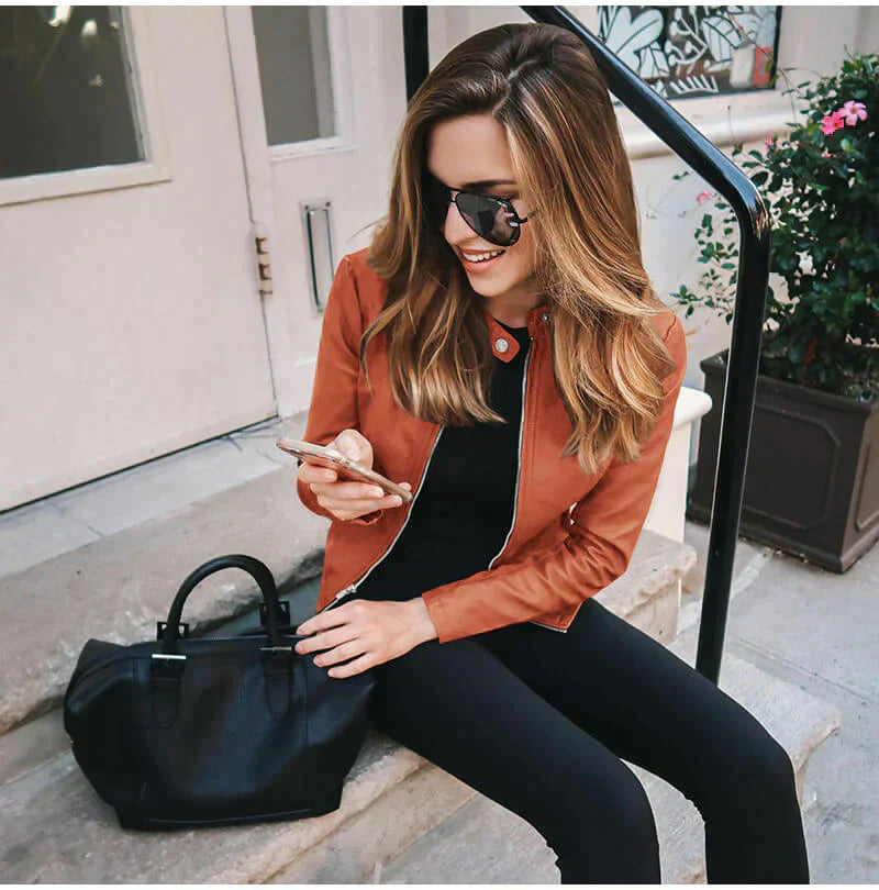 Damen Lederjacke Bikerstil Italienisch