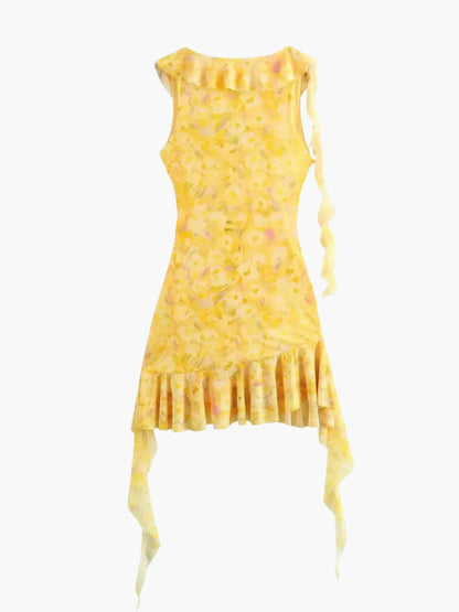 Geblümtes Frauen Minikleid mit Rüschen Sommerkleid