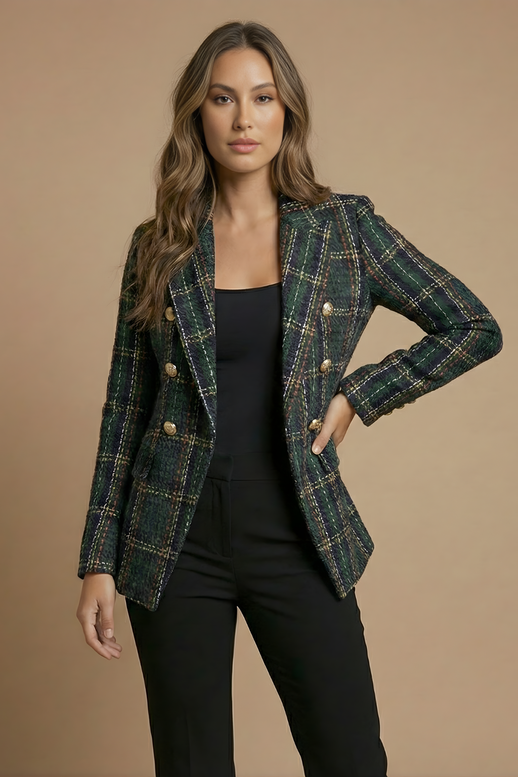 Damen Blazer Kariert Doppelreihig -