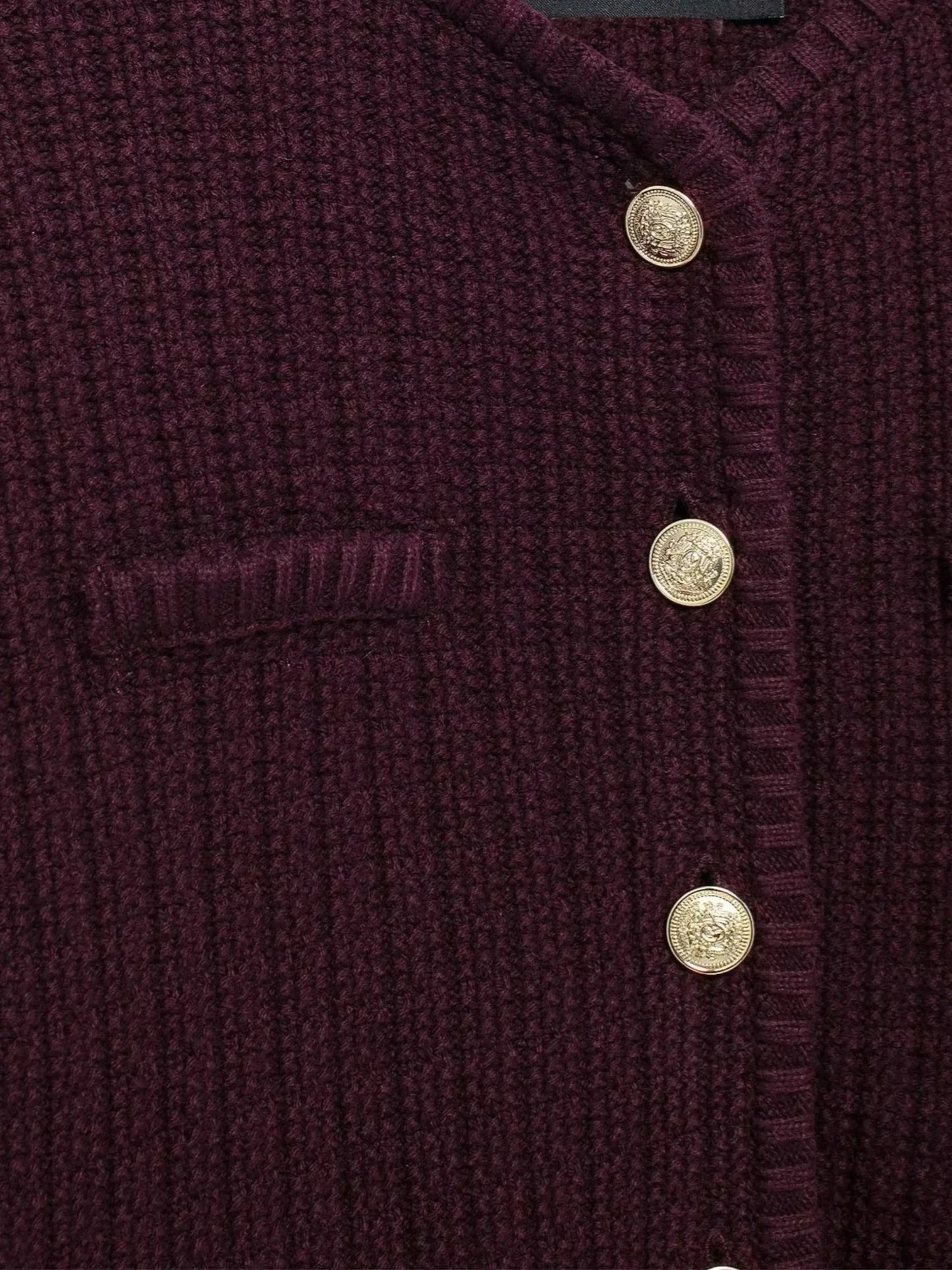 Damen Strickjacke Strukturiert Goldknöpfe