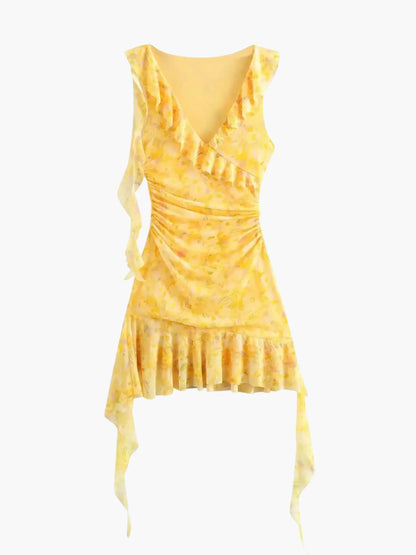 Geblümtes Frauen Minikleid mit Rüschen Sommerkleid