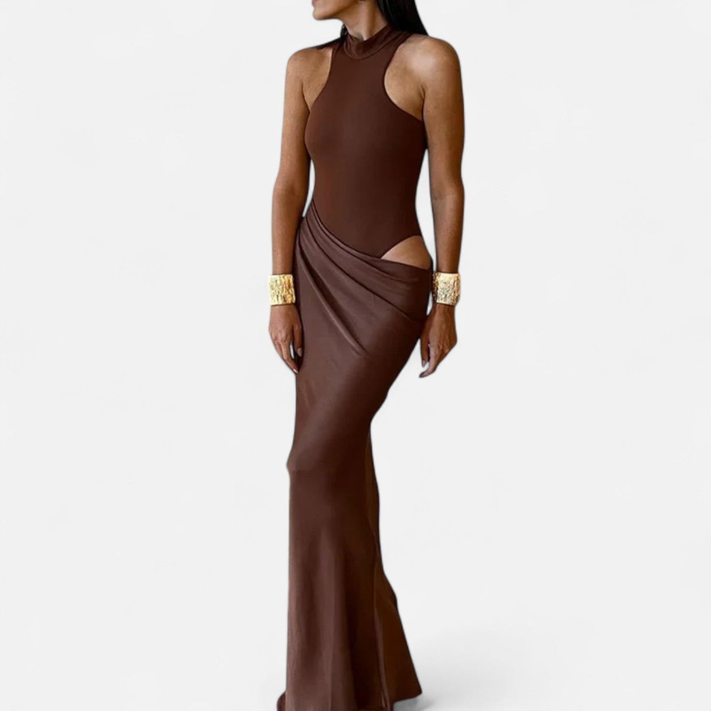 Damen Maxikleid Neckholder Cut-Out-Sommerkleid