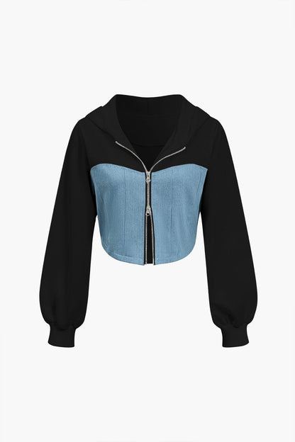 Damen Zweiteiler Denim Look Jeansoptik