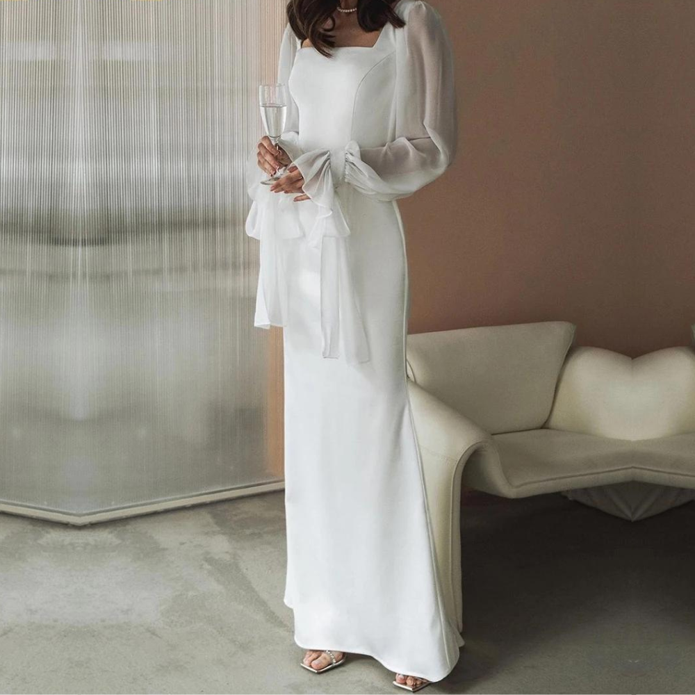 Damen Kleid Schulterfrei Lang für Hochzeitsgäste
