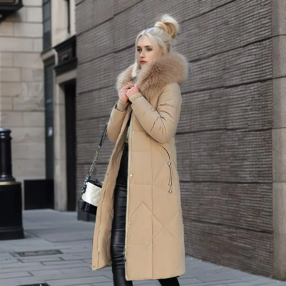 Damen Daunenmantel Lang Warm Steppmantel Mit Kragen