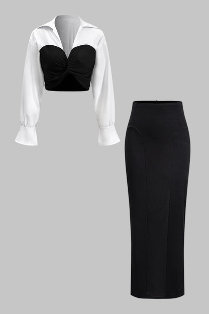 Damen Zweiteiler Set Corsage Bluse Bleistiftrock - Norvielle