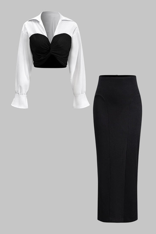 Damen Zweiteiler Set Corsage Bluse Bleistiftrock - Norvielle