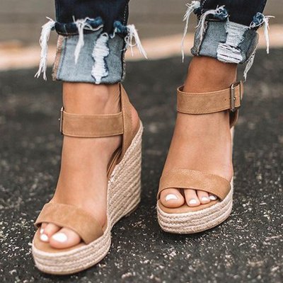 Damen Sandalen Keilabsatz Offene Zehen Sandaletten Sommer