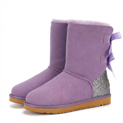 Damen Winterstiefel Wildleder Glitzer Schleife