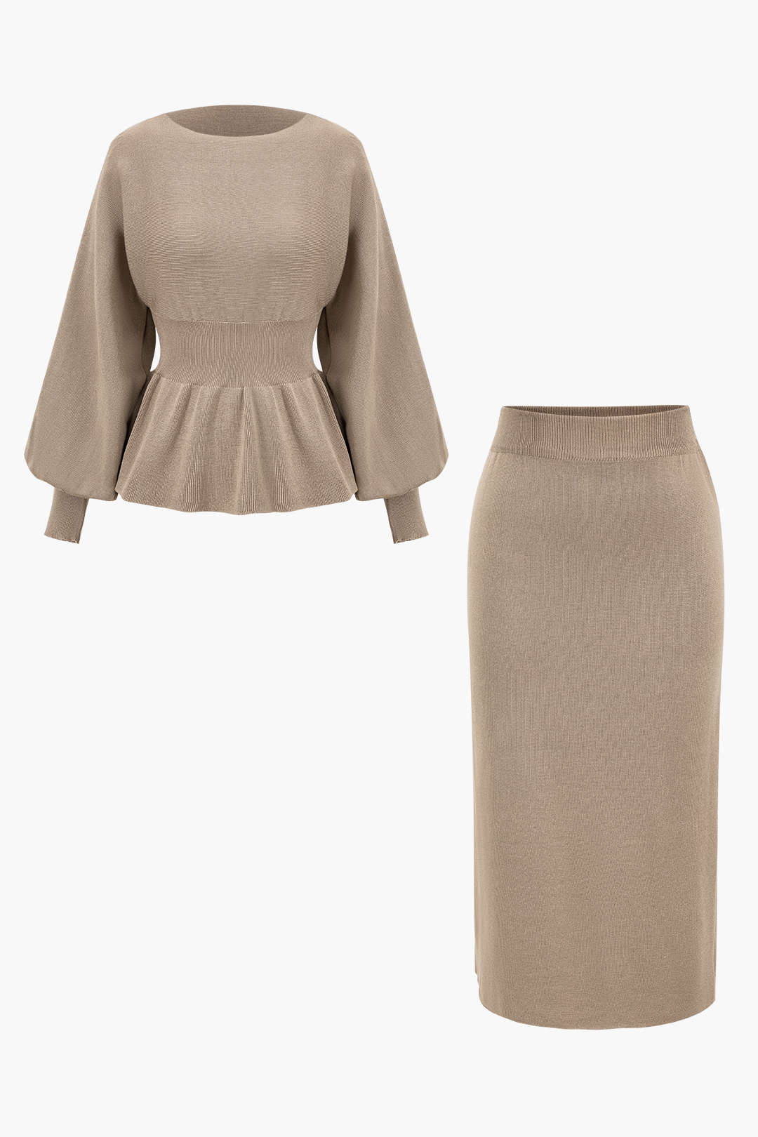Damen Strick-Set Peplum- und Bleistiftrock - Norvielle