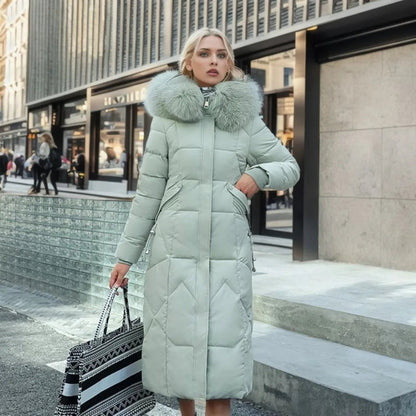 Damen Winterjacke Lang Kapuze Fellbesatz Warm