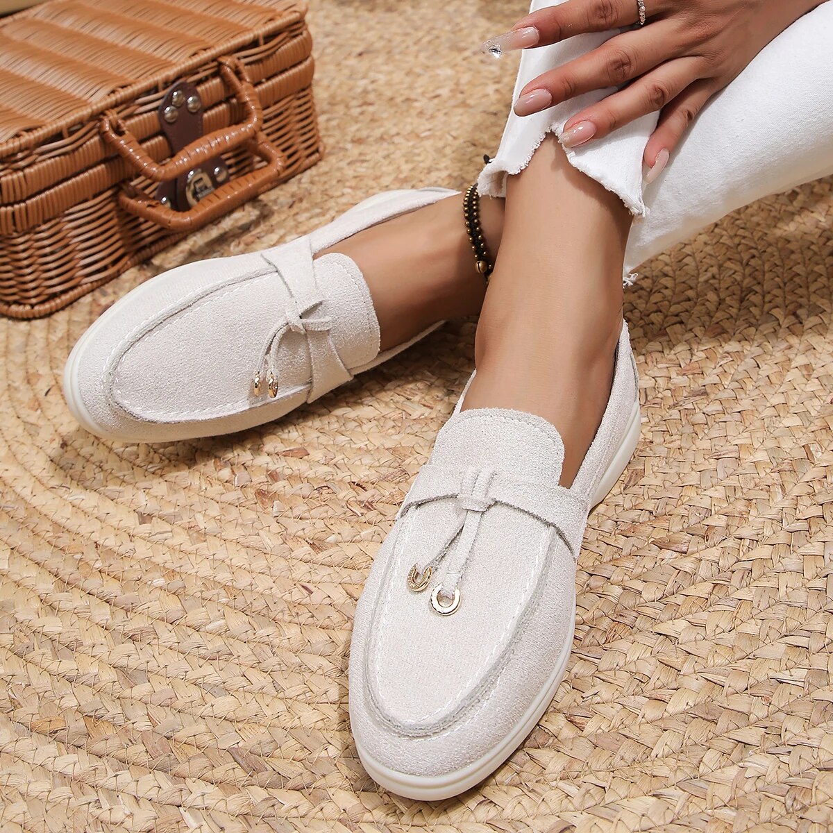 Damen Loafers Bequem Leder
