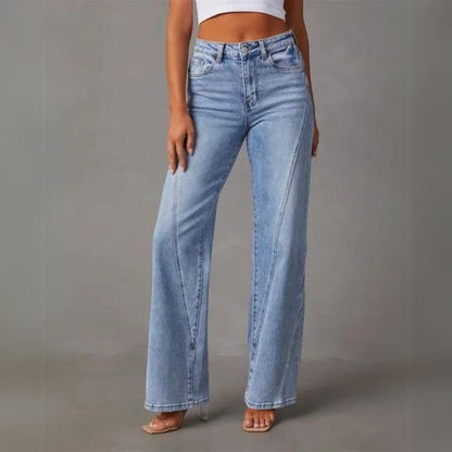 Damen High-Waist-Jeans Weite Beine Dunkelblau