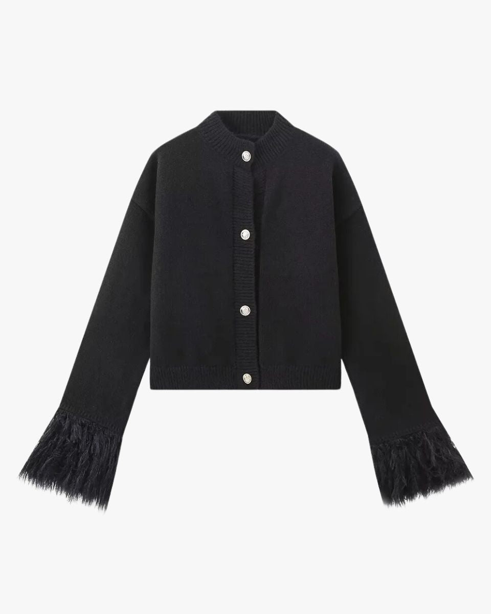 Damen Strickjacke Puffärmel Knöpfe