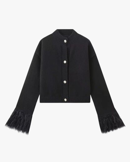 Damen Strickjacke Puffärmel Knöpfe