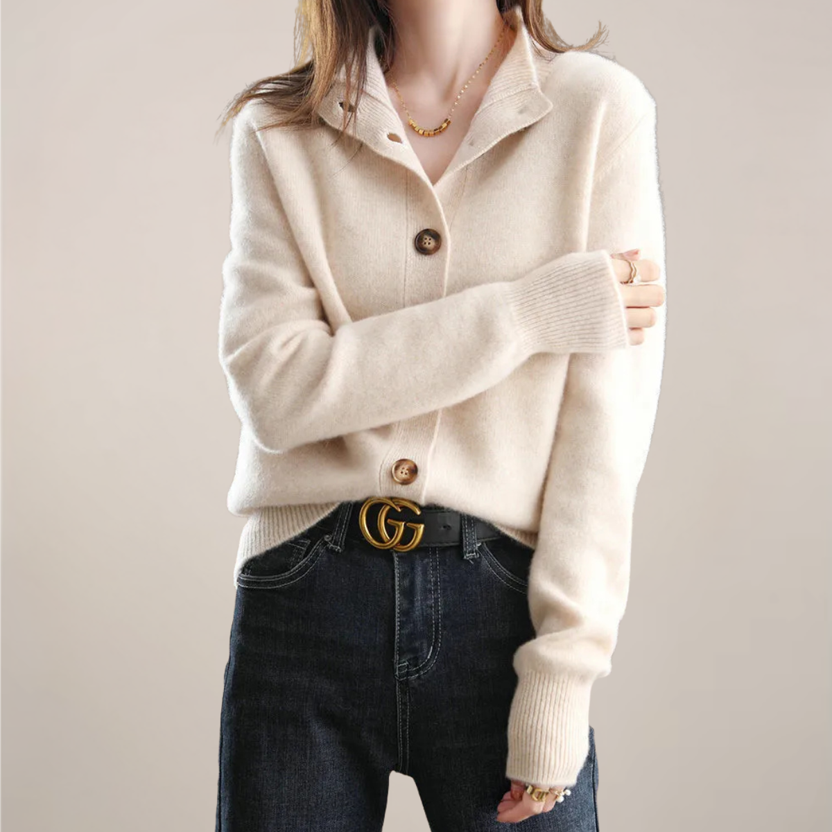 Damen Cardigan mit Kragen und Knöpfen Modern