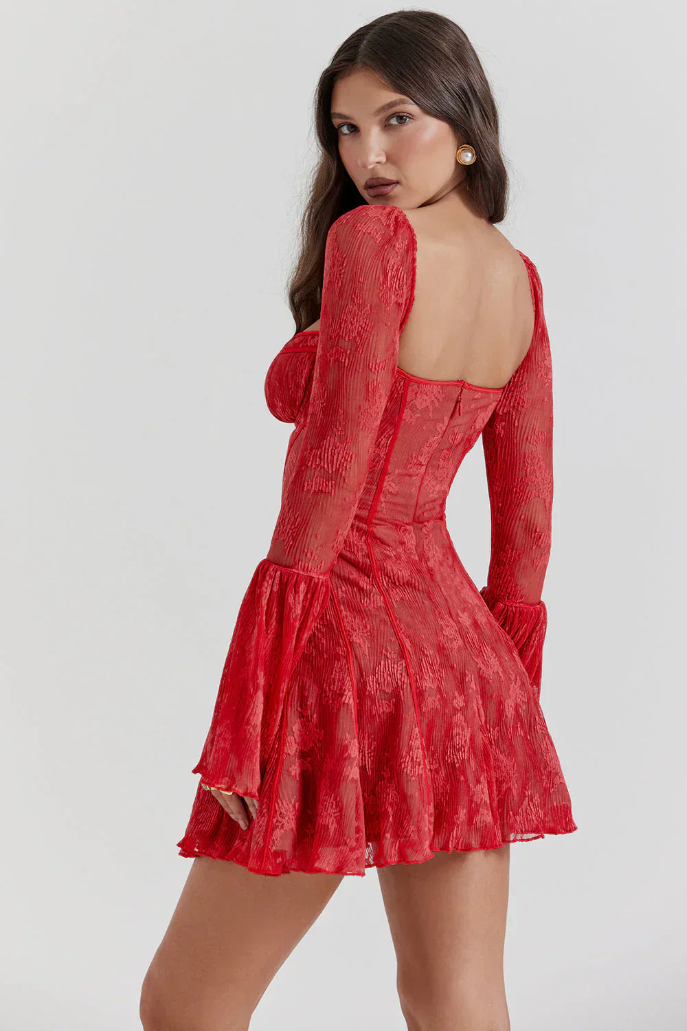 Damen Minikleid A-Linie Puffärmel Elegant
