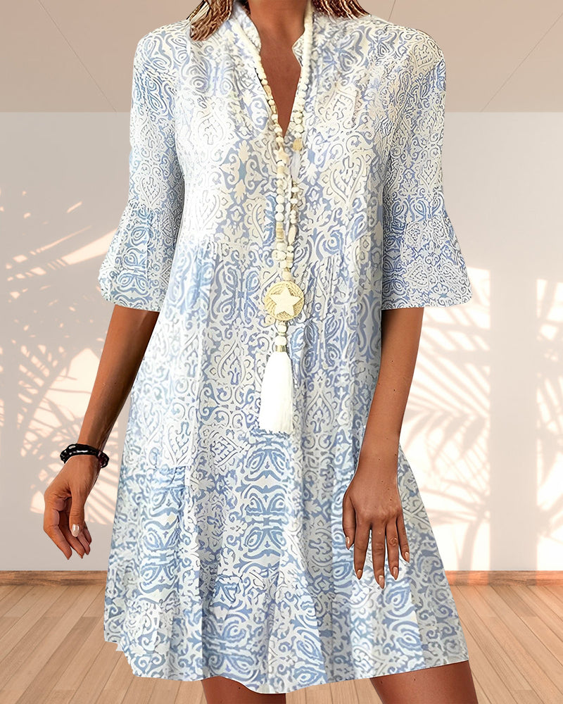 Damen Sommerkleid Mit Ärmeln Bedruckt - Norvielle