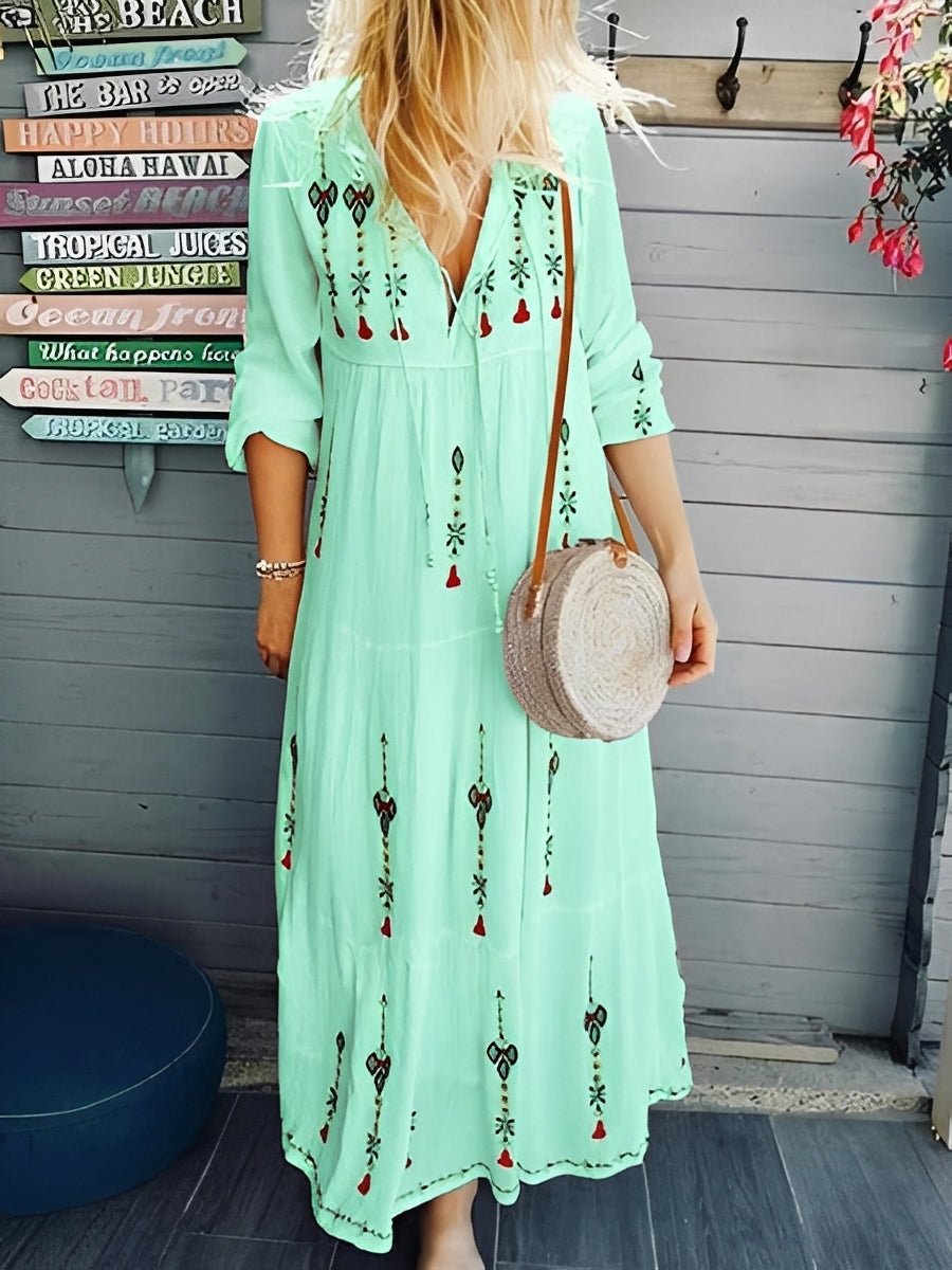 Damen Sommerkleid Blumenmuster V-Ausschnitt Boho-Stil