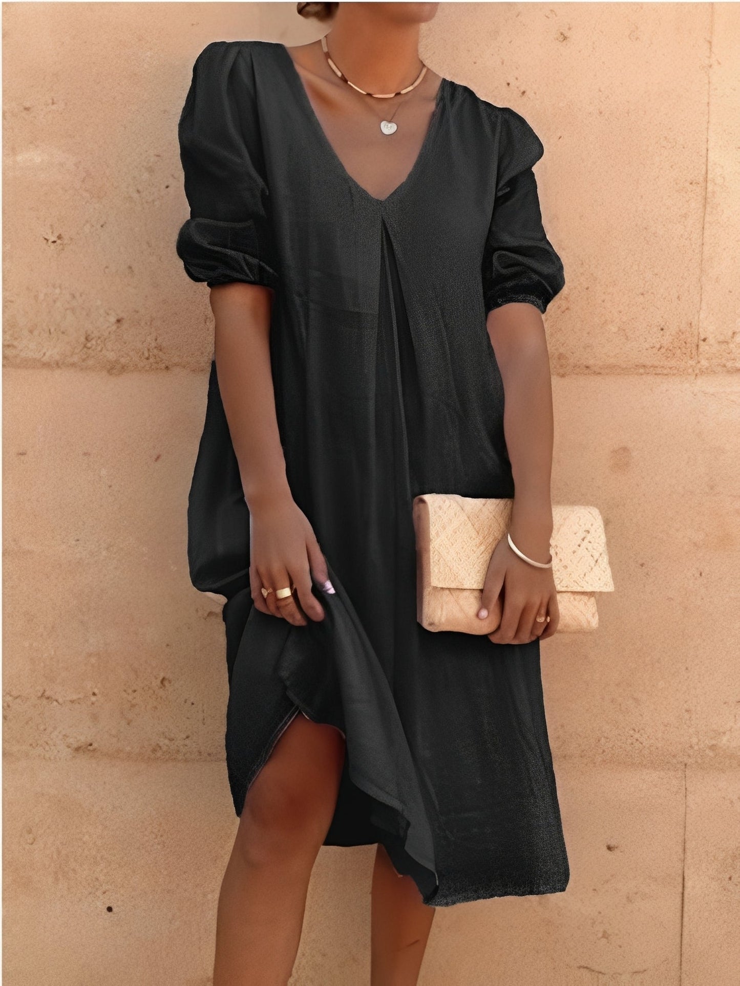 Damen Midikleid Locker Geschnitten Sommerkleid